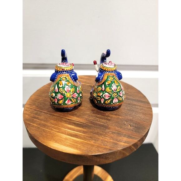 Lucky Elephant Mini Figurines Meenakari Indian Hand-Painted Art Royal Blue - Picture 7 of 9